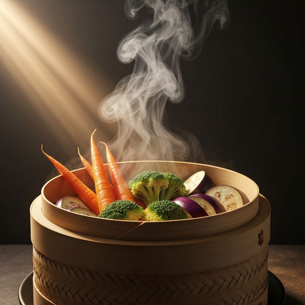 Cesta de vapor con verduras frescas al vapor